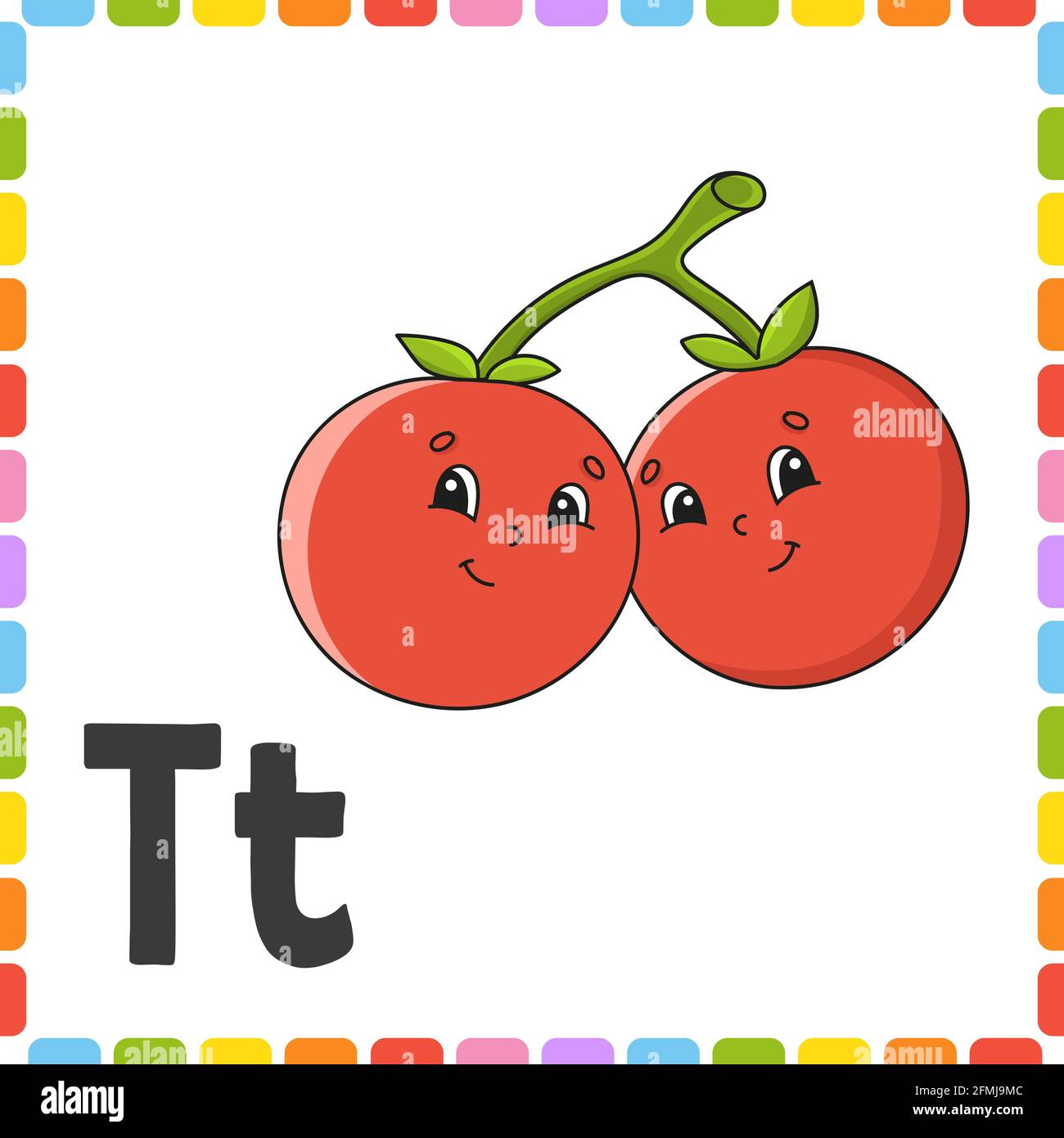 Englisches Alphabet. ABC Square Flash-Karten. Cartoon-Figur auf weißem Hintergrund isoliert. Für Kindererziehung. Arbeitsblatt wird entwickelt. Lernbriefe. Stock Vektor