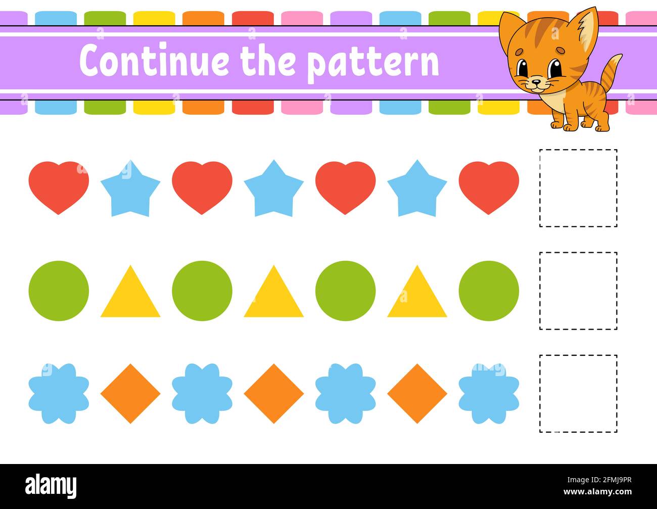 Das Muster fortsetzen. Arbeitsblatt zur Entwicklung von Schulungen. Spiel für Kinder. Aktivitätsseite. Puzzle für Kinder. Rätsel für Vorschule. Flach isolierter Vektor il Stock Vektor
