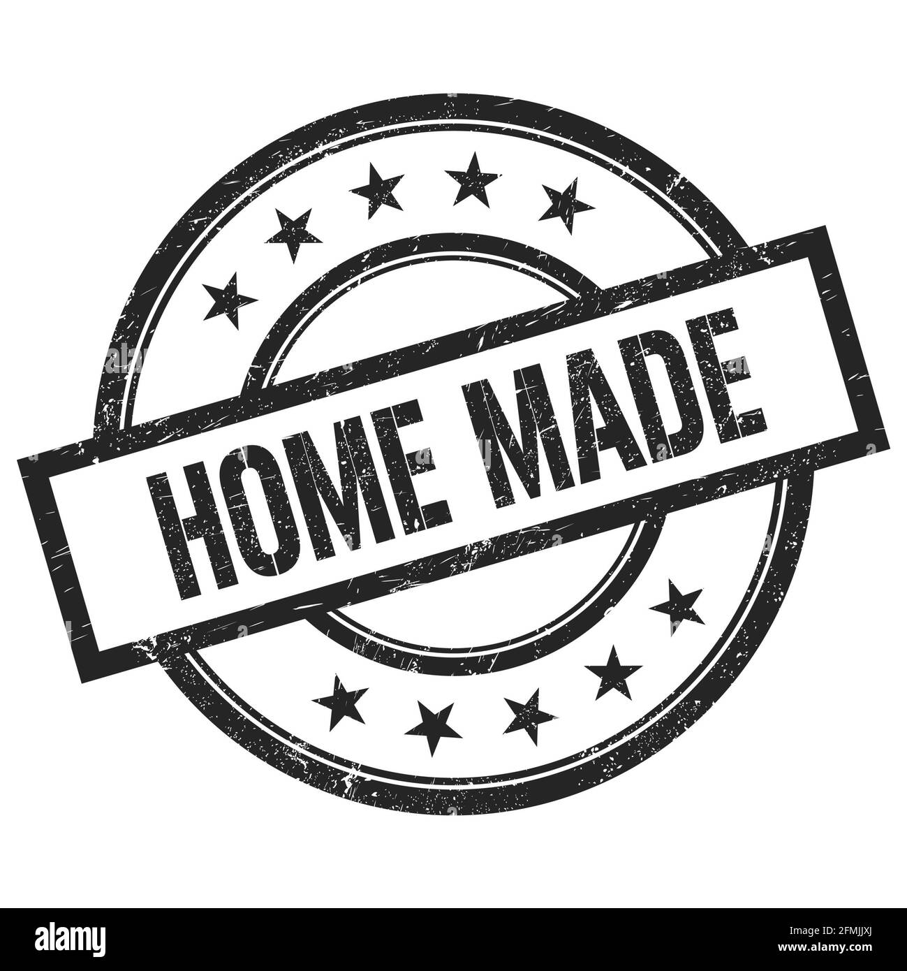 SELBSTGEMACHTES Text auf schwarzem runden Vintage-Gummi-Stempel geschrieben. Stockfoto