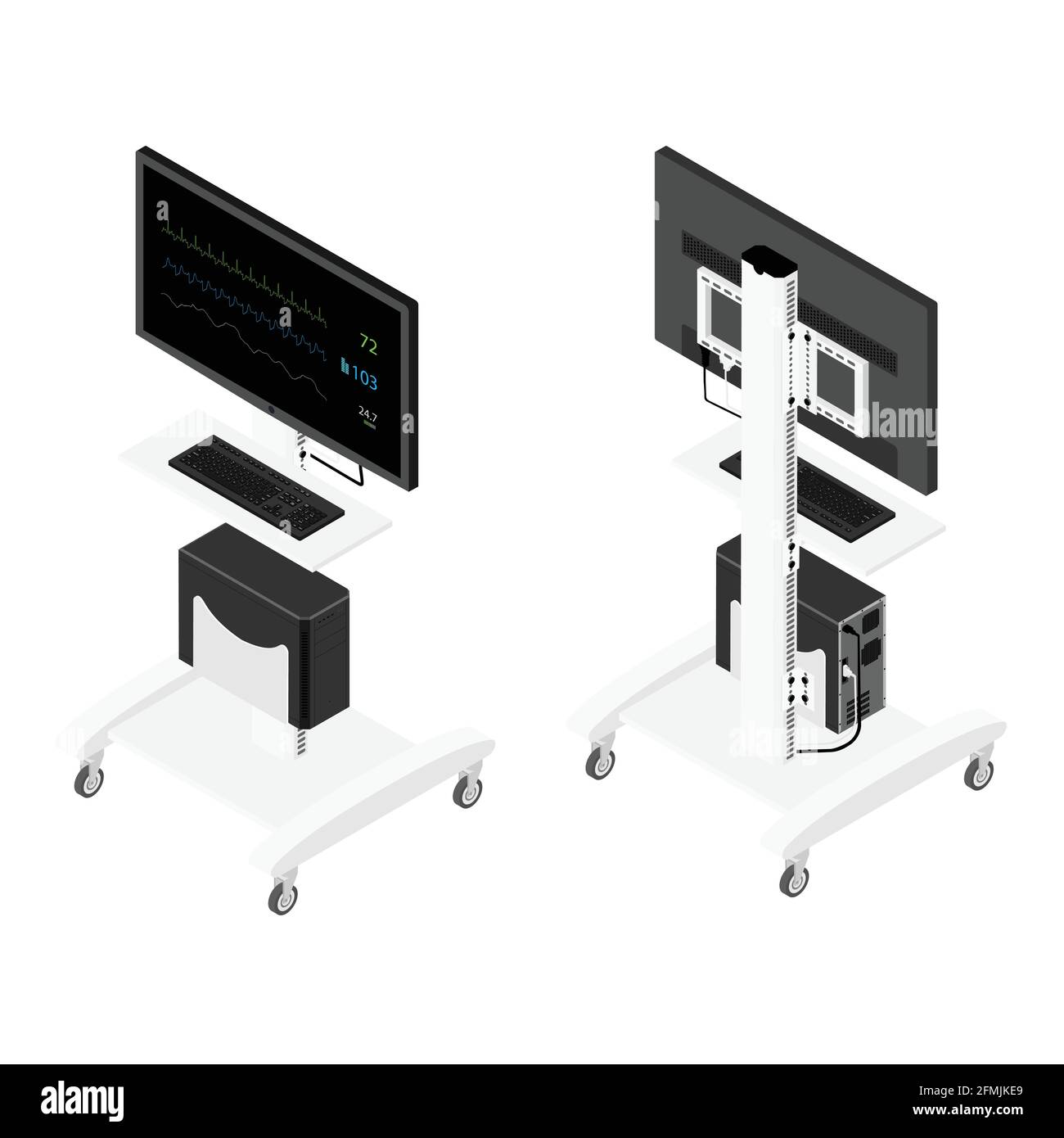 Krankenhaus Vitalparameter-monitor für die isometrische Ansicht auf weißem Hintergrund Stock Vektor