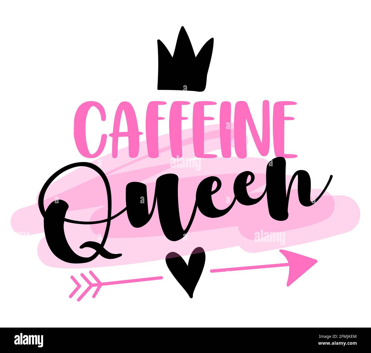 Koffein Queen - Lable, Geschenkanhänger, Text. Coffee Princess. Gut für T-Shirts, Kleidung, Tassen, Plakate, Textilien, Geschenke, Mädchen Chef-Sets. Stock Vektor