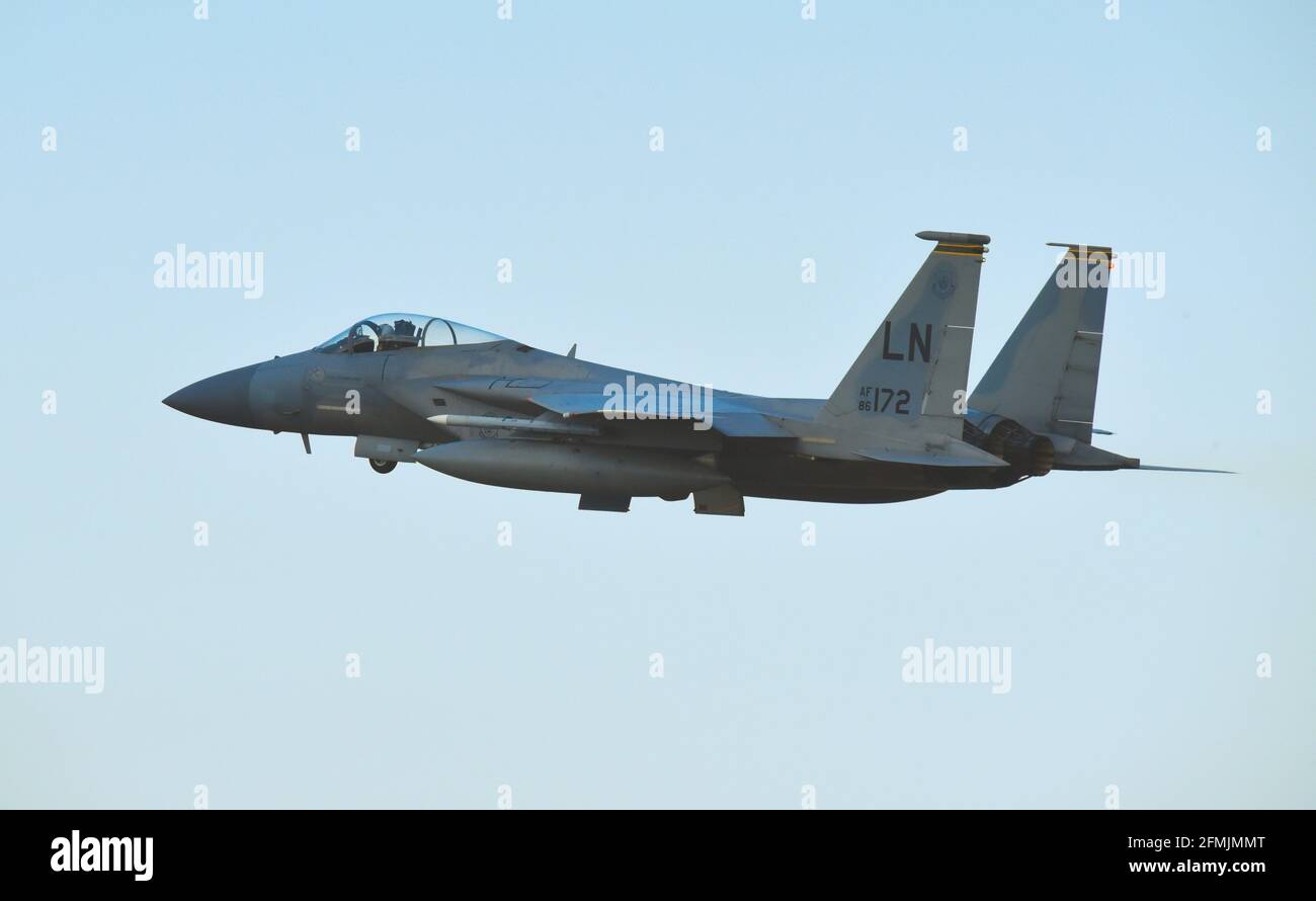 RAF Lakenheath F15c Jet Fighter Flypast US Air Force 48. Fighter Wing Stockfoto