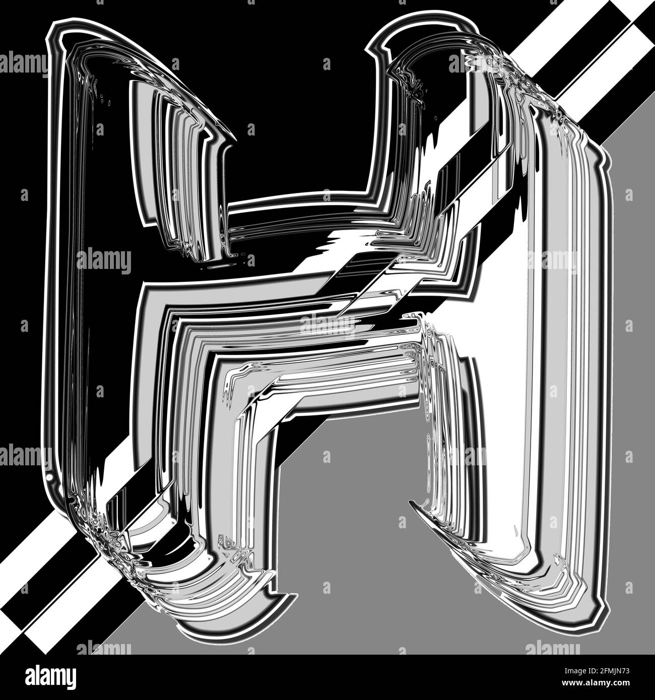 Quadratische Grafik mit verschobenen und wiederholten Großbuchstaben H Als Monogramm in Schwarz und Weiß Stockfoto