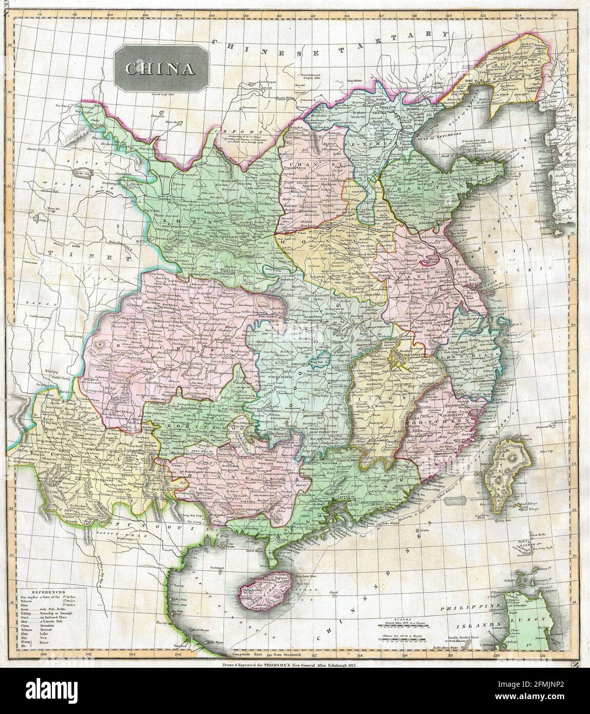 Historische Kupferstich-Landkarte von China aus dem 19. Jahrhundert. Alle Karten sind 