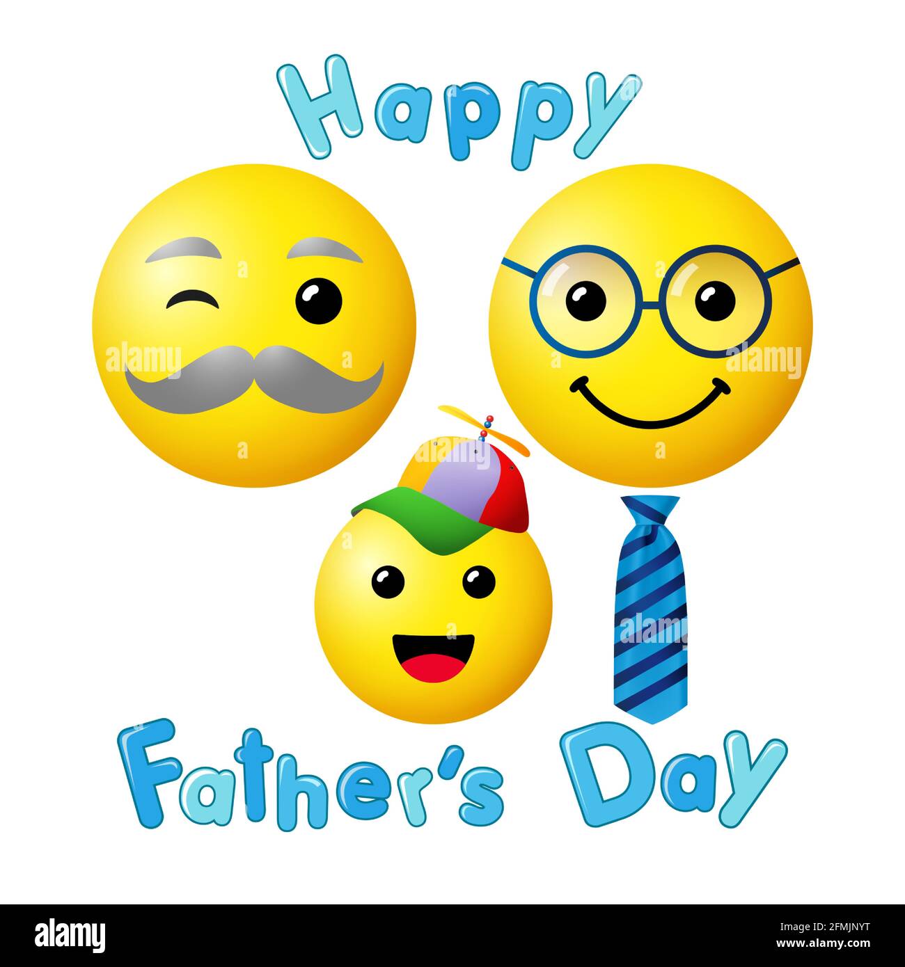 Happy Father Day kreative Postkarte. Vatertag Web-Lächeln Zeichen. Isolierte abstrakte 3D-Grafik-Designvorlage. Internet Messenger runde Symbole. Kongr Stock Vektor