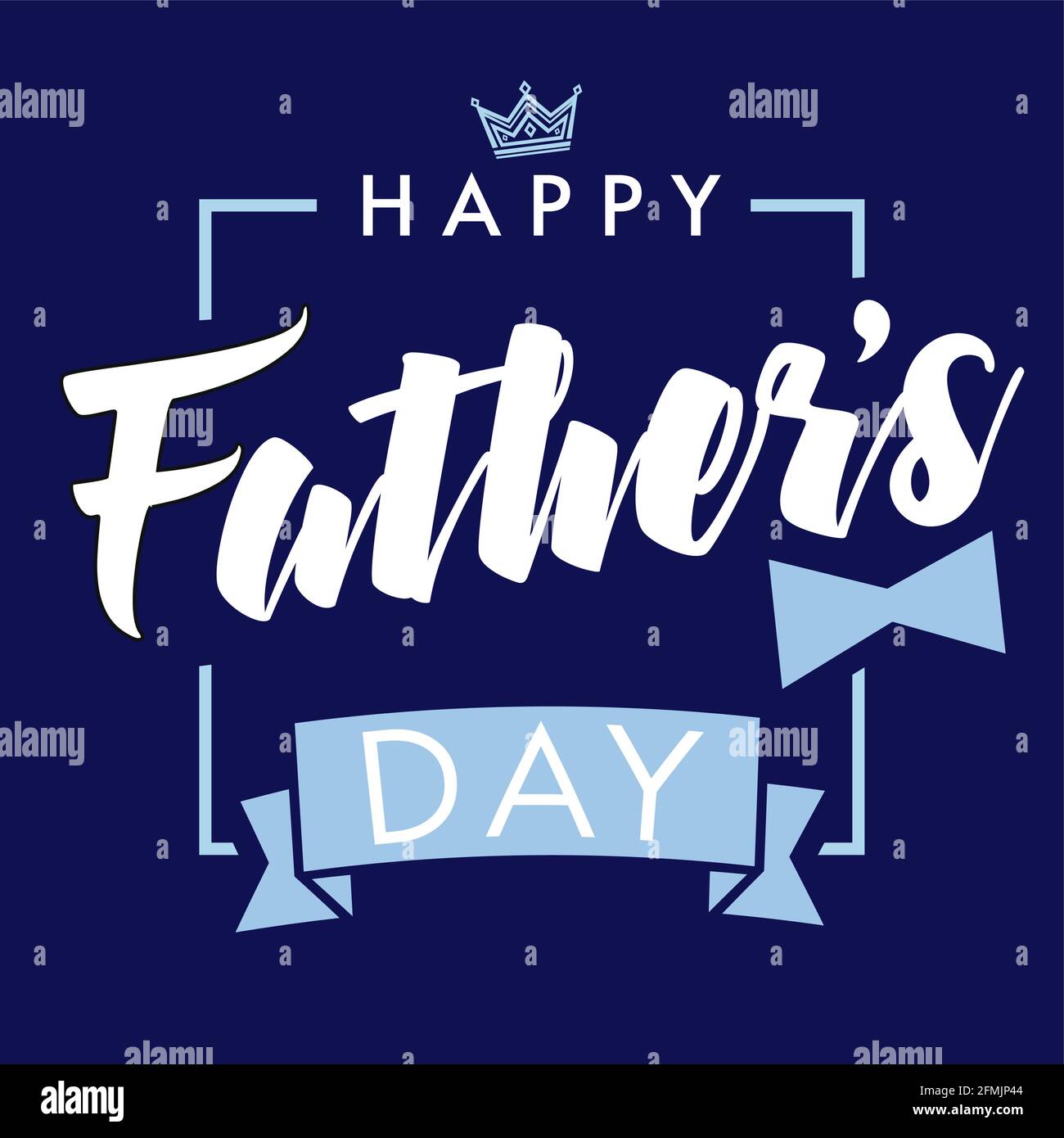 Happy Father's Day blau, weiß und Gold Farben Postkarte. Happy Fathers Day kreative Gratzen. Pinselschrift schönes Poster, kalligrafische Elemente. Isolieren Stock Vektor