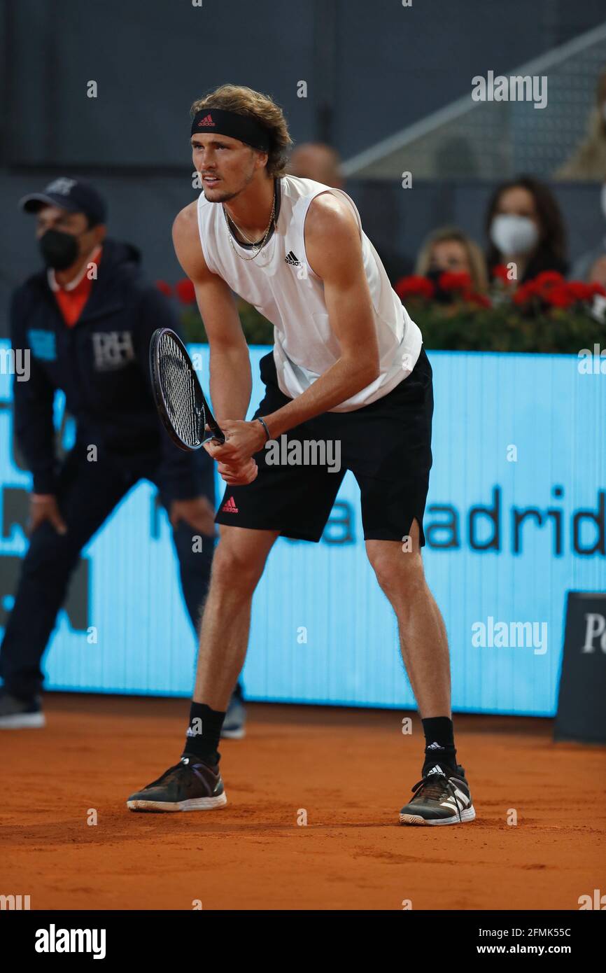 Madrid, Spanien. Mai 2021. Alexander Zverev (GER) Tennis : Alexander Zverev aus Deutschland im Einzel-Finale gegen Matteo Berrettini aus Italien beim ATP Masters 1000 'Mutua Madrid Open Tennis Turnier' bei der Caja Magica in Madrid, Spanien. Quelle: Mutsu Kawamori/AFLO/Alamy Live News Stockfoto