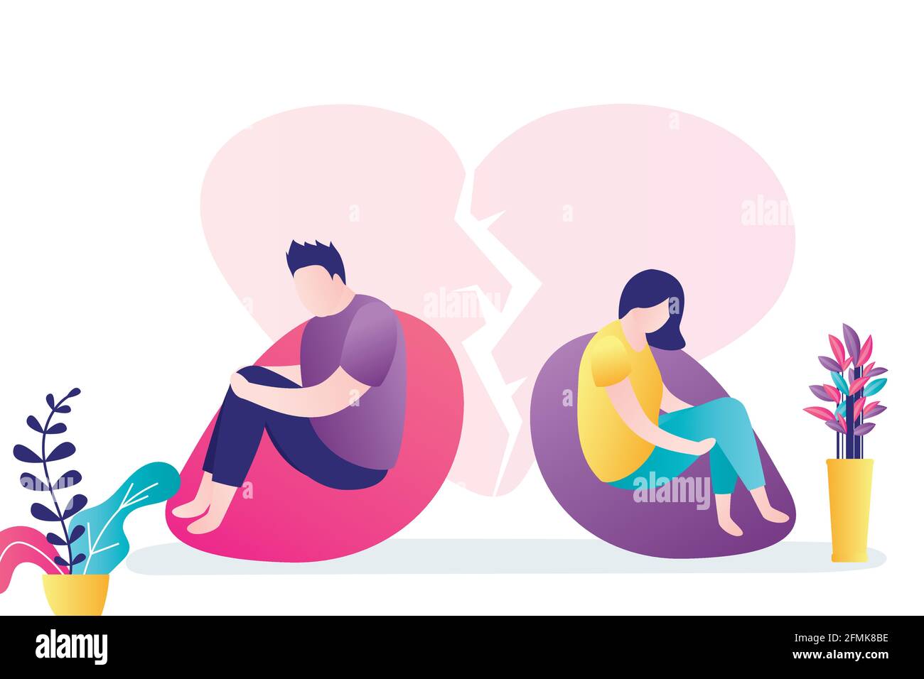 Paar streiten sich. Psychologie psychische Probleme Konzept. Depression und Scheidung, Paranoia Wut Kontrolle. Beziehung Familie Konflikt, Stress. Männlich und Stock Vektor