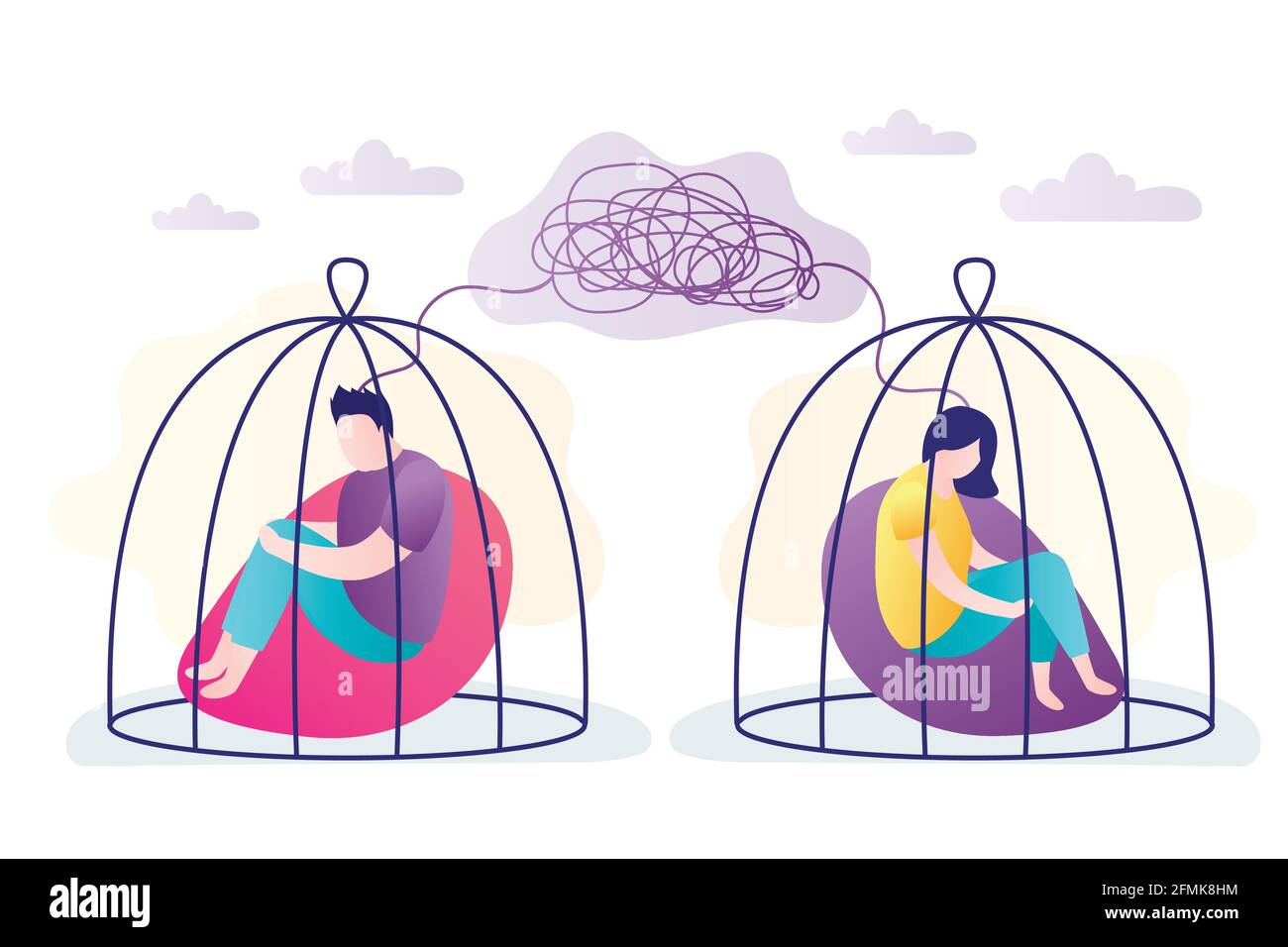 Paar streiten sich. Psychologie psychische Probleme Konzept. Depression und Scheidung, Paranoia Wut Kontrolle. Beziehung Familie Konflikt, Stress. Männlich und Stock Vektor