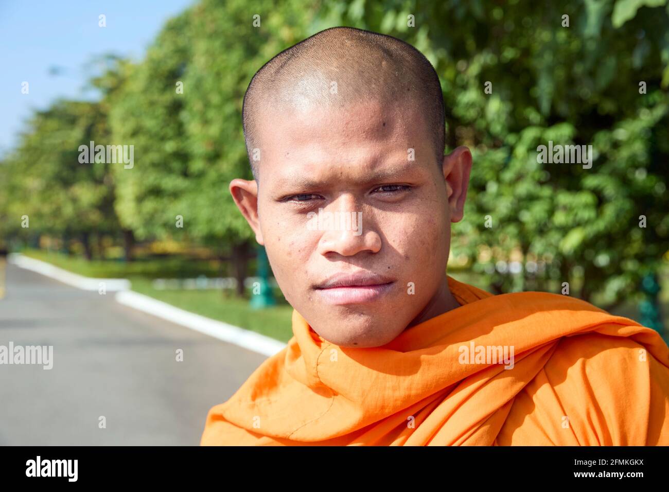 Portrait eines buddhistischen Mönchs im Königlichen Palast in Phnom Penh Kambodscha Stockfoto