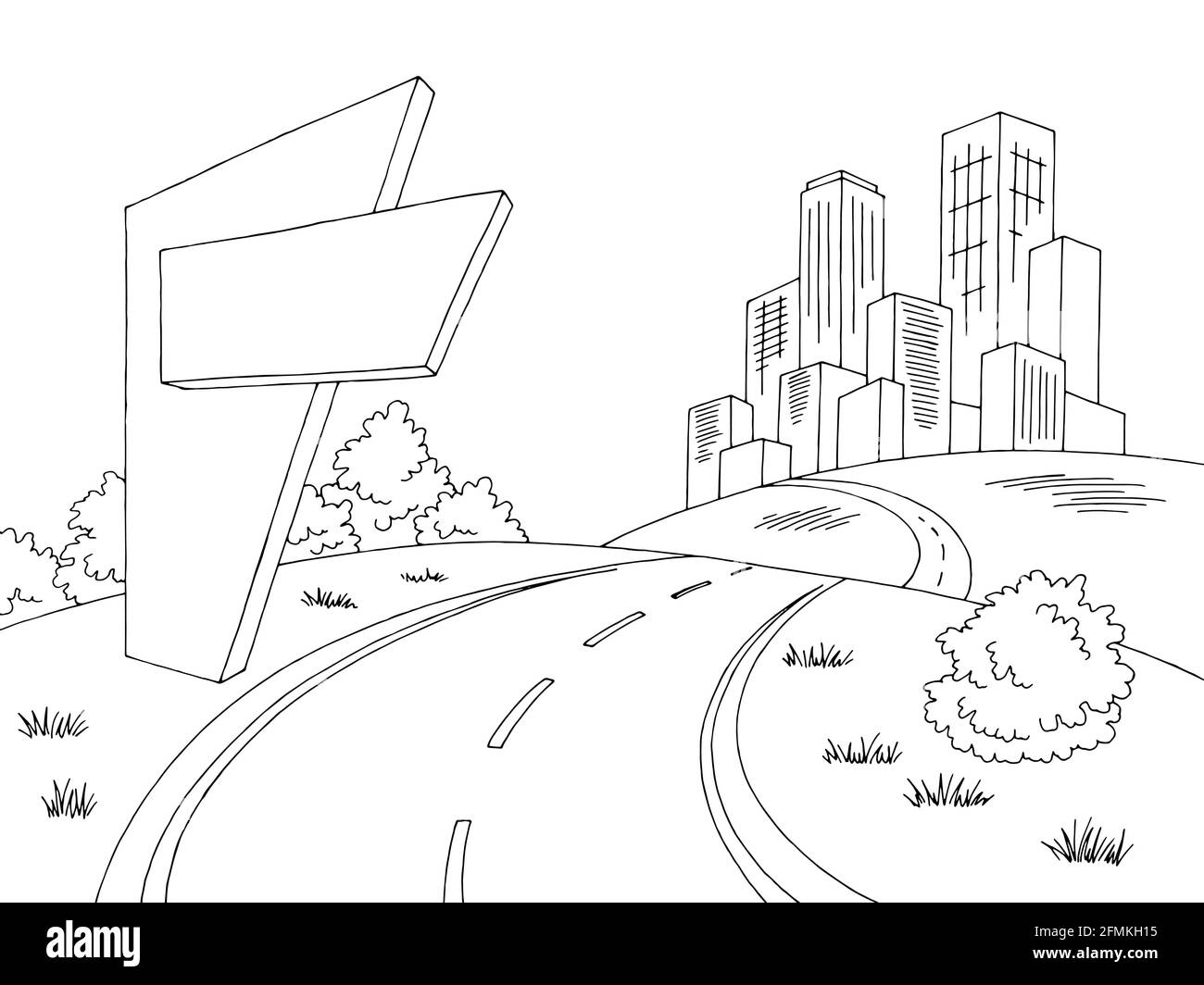 Straße Plakatwand Grafik schwarz weiß Stadt Landschaft Skizze Illustration Vektor Stock Vektor
