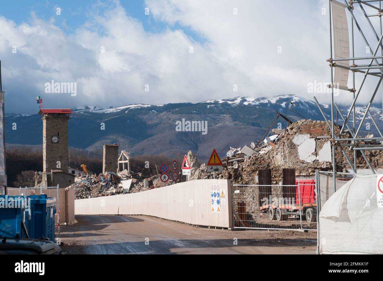 Amabrice, wegen Erdbeben in Arbeit, Abruzzen, Italien Stockfoto