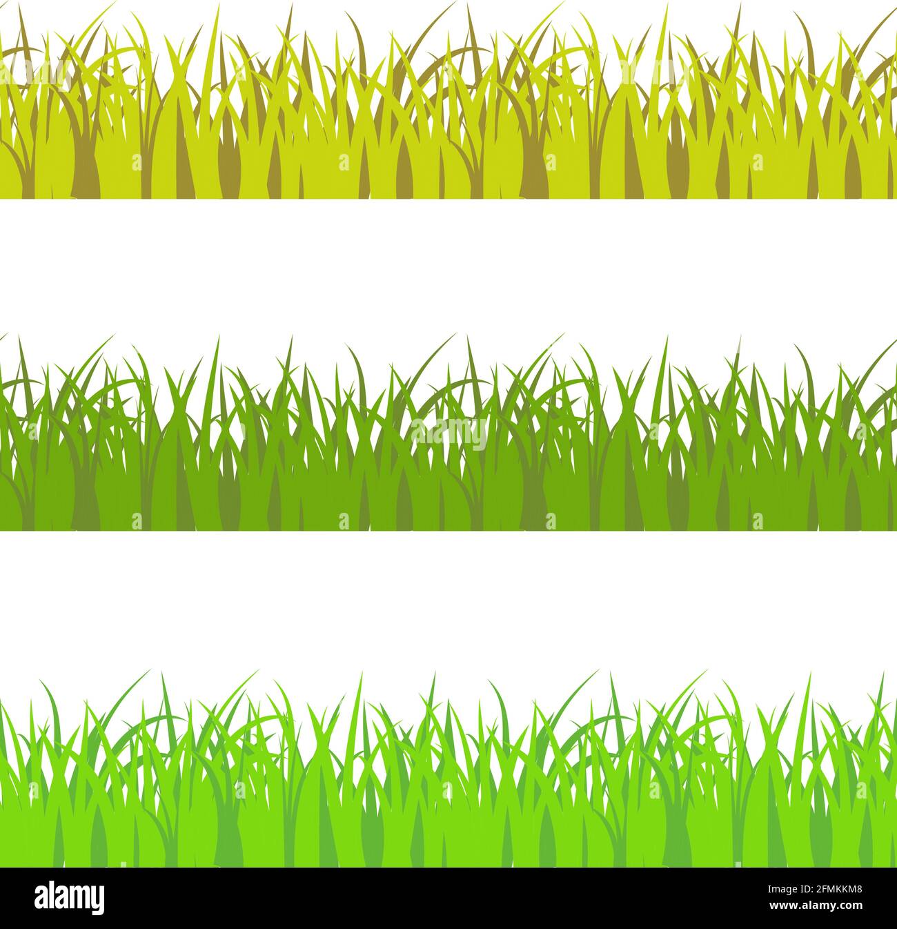 Vektor-Set von 3 verschiedenen Farben nahtlose Muster Gras. Hellgrün, dunkelgrün und gelb, im Savannenstil gehaltene Einrichtung mit Grasrequisiten. Stock Vektor