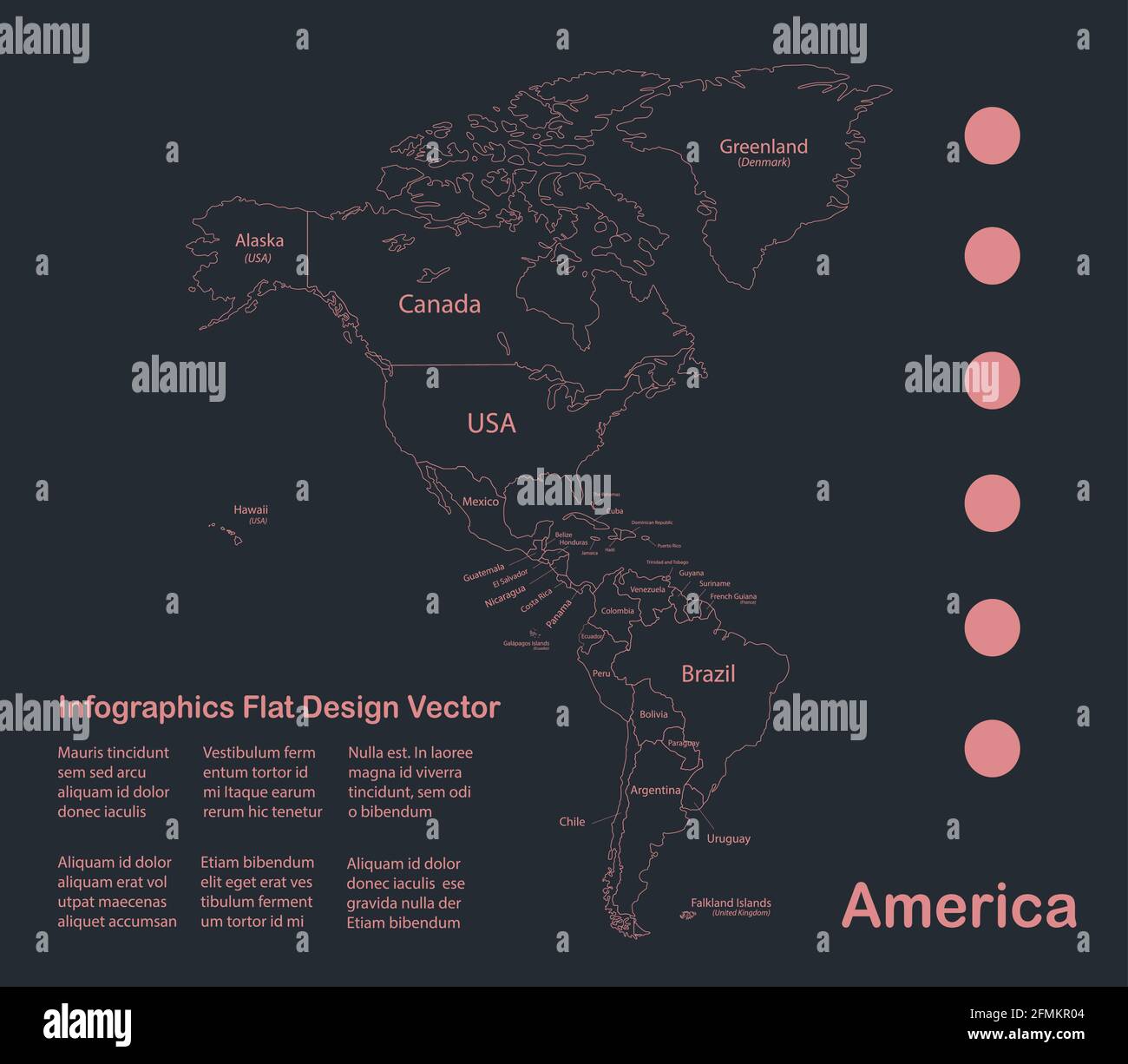 Infografiken Amerika Kartenumriss, flaches Design, Farbe blau Vektor Stock Vektor