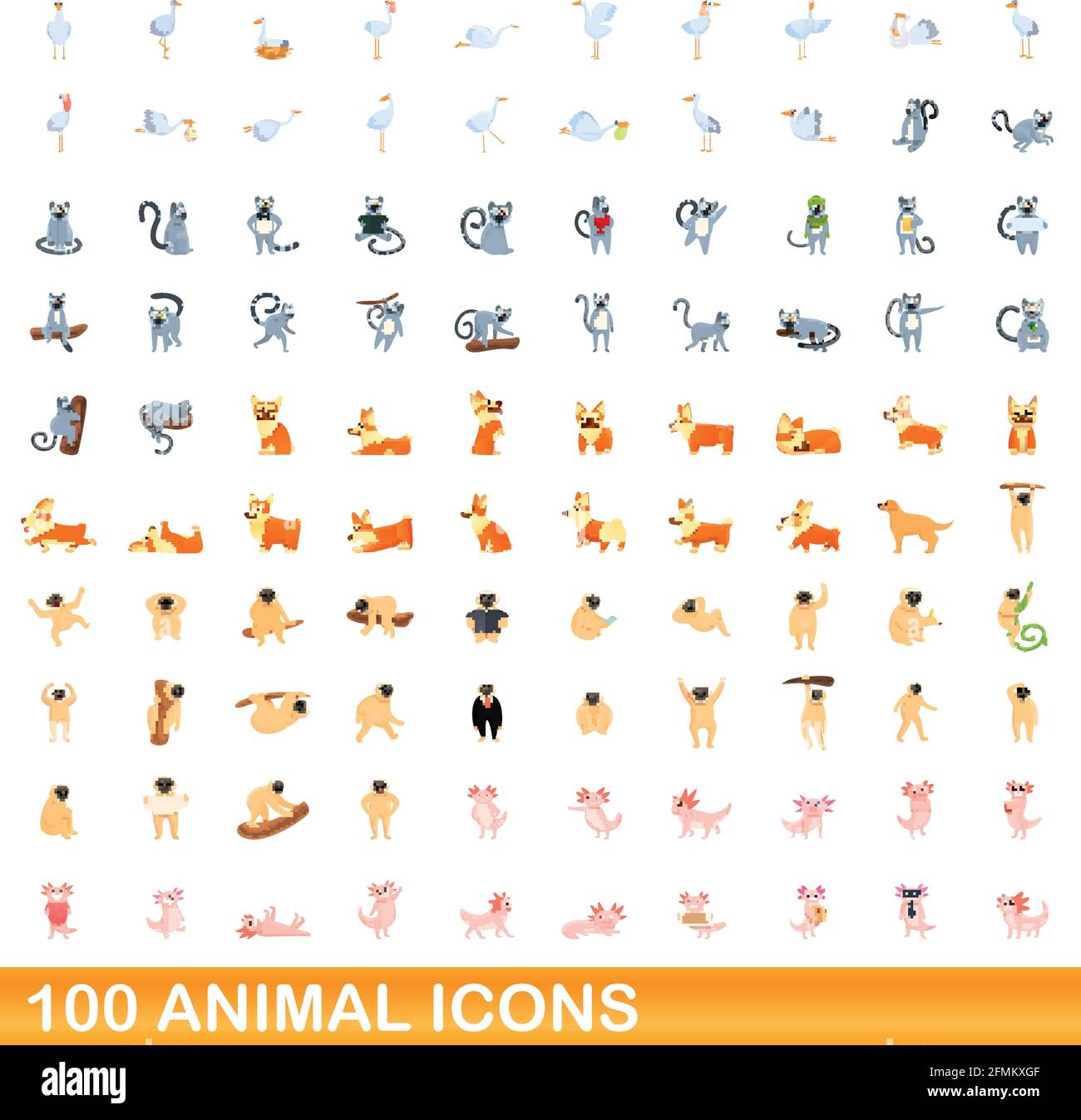 100 Tier Icons einstellen. Cartoon Abbildung: 100 Tier icons Vektor auf ...
