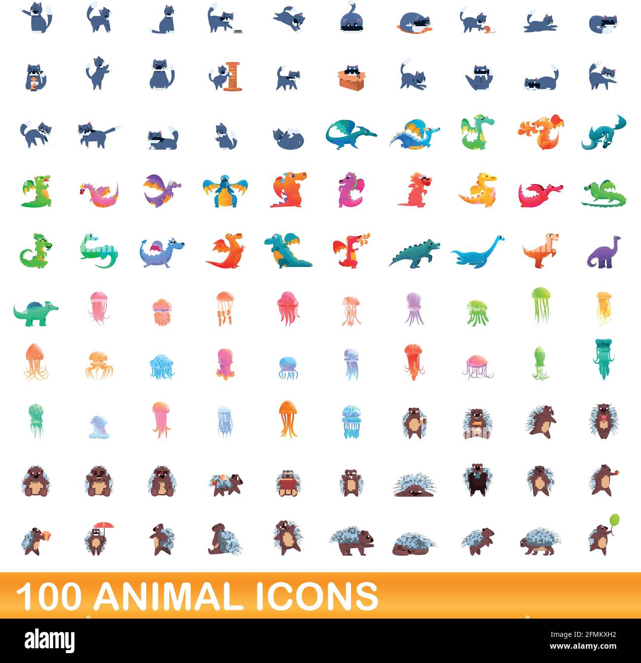 100 Tier Icons einstellen. Cartoon Abbildung: 100 Tier icons Vektor auf ...