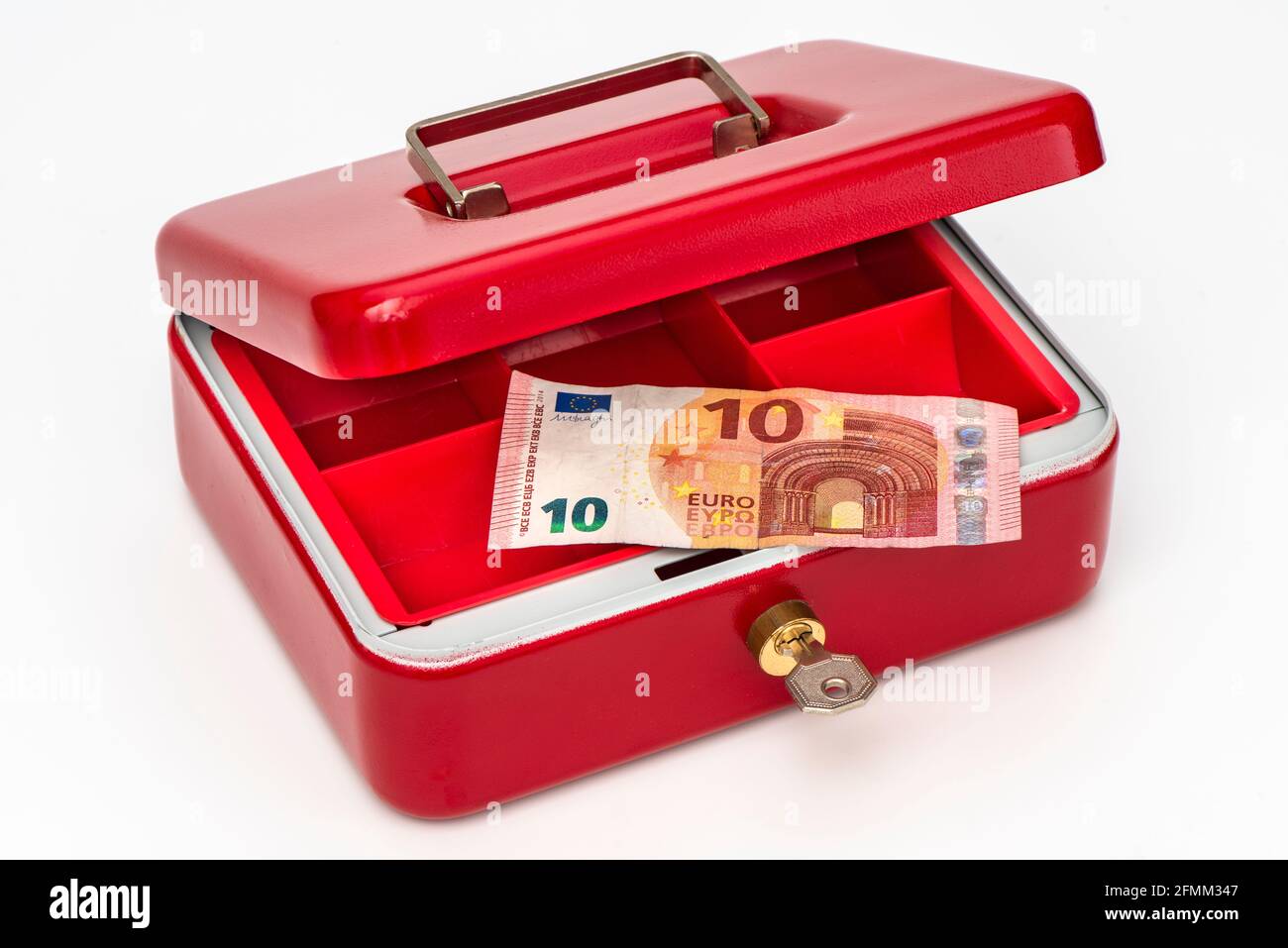 Geldkassette mit wenig Geld Stockfoto