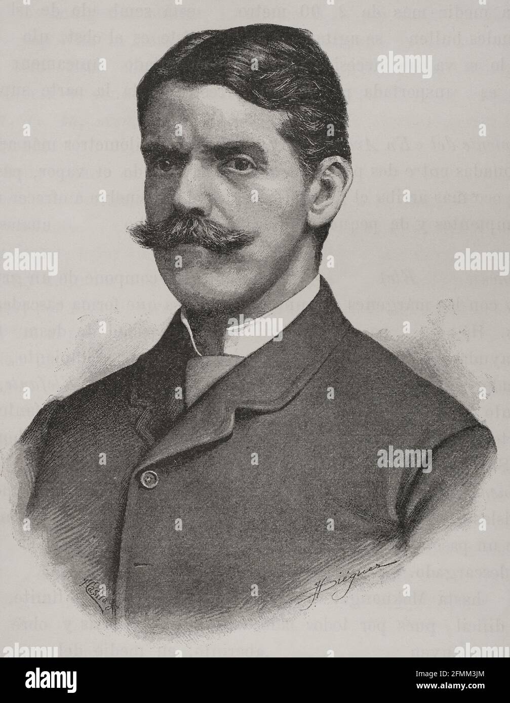 Georg August Schweinfurth (1836-1925). Deutscher Botaniker und Entdecker. Er entdeckte den Uele-Fluss, einen Nebenfluss des Kongo. Gravur. El Congo y la Creación del Estado Independiente de este nombre. Historia de los trabajos y Exploraciones Verificados (der Kongo und die Gründung seines Freistaates. A Story of Work and Exploration), von Henry M. Stanley. Herausgegeben in Barcelona, um 1890. Spanien. Stockfoto