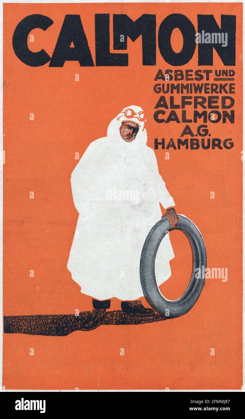 Calmon – Alfred Calmon A.G. Hamburg, Reifenwerbung „Asbest- und Gummiwerke Alfred Calmon AG, 1921“ Stockfoto
