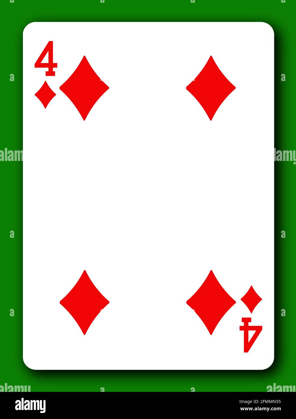 4 vier Diamanten Spielkarte mit Beschneidungspfad zu Entfernen Sie die Hintergrund- und Schatten-3d-Darstellung Stockfoto
