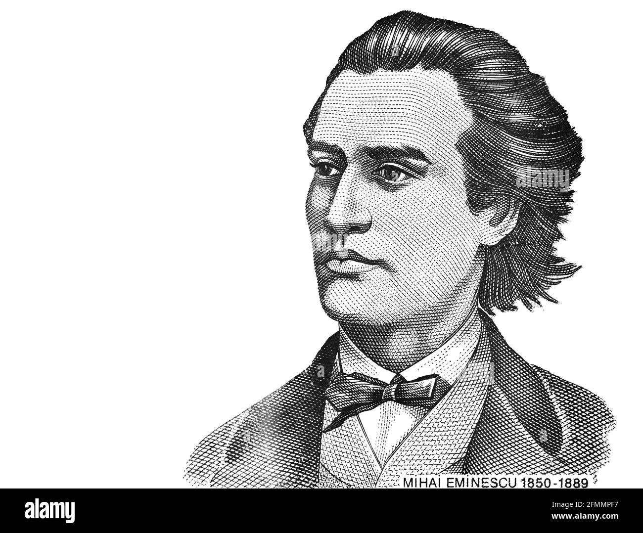 Mihai Eminescu Cit aus 1000 rumänischer lei-Banknote, Serie 1996 - Papier, für Designzwecke Stockfoto