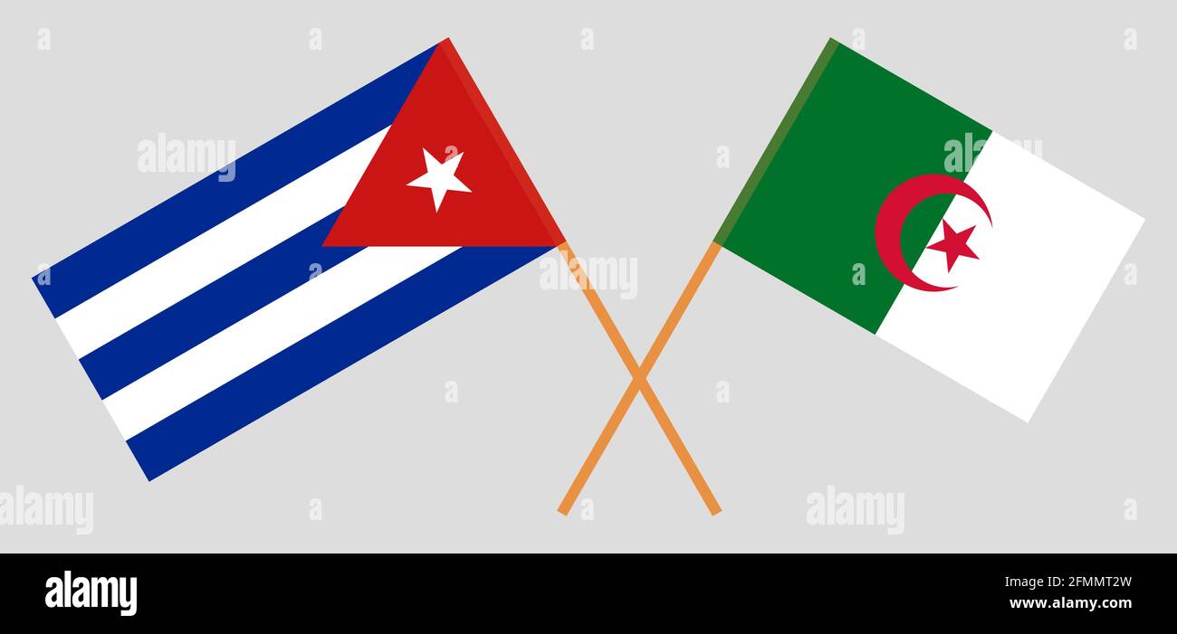 Gekreuzte Flaggen von Algerien und Kuba. Offizielle Farben. Korrektes Verhältnis. Vektorgrafik Stock Vektor