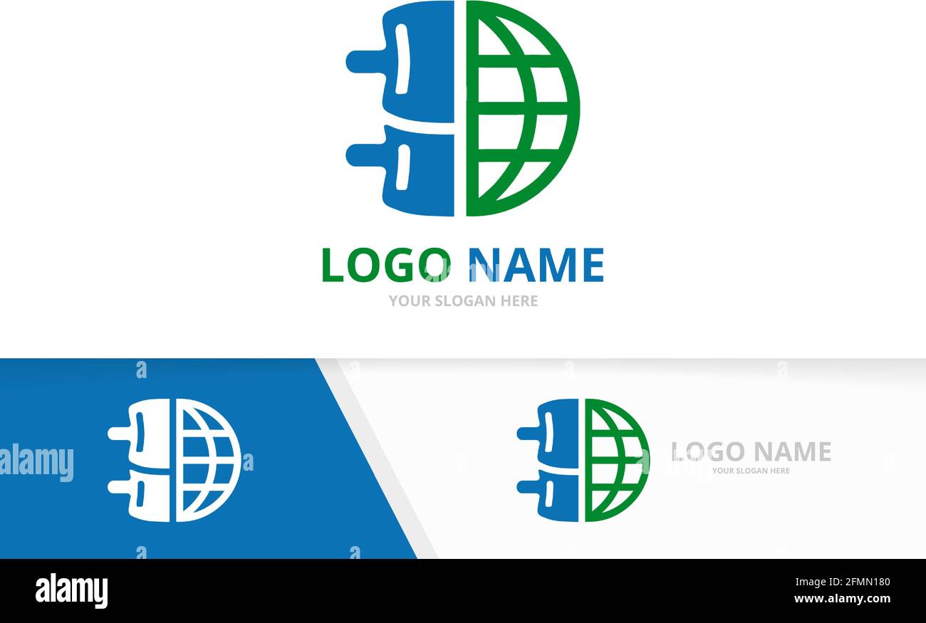 Kombination aus Vektorrücken und Globus-Logo. Designvorlage für Wirbelsäulen- und Erdlogotypen. Stock Vektor
