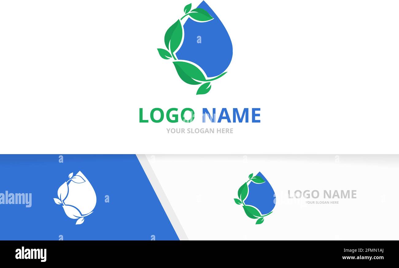 Abstrakte blaue Wasserlogo-Kombination. Natur Tropfen und Blätter Logo Design-Vorlage. Stock Vektor