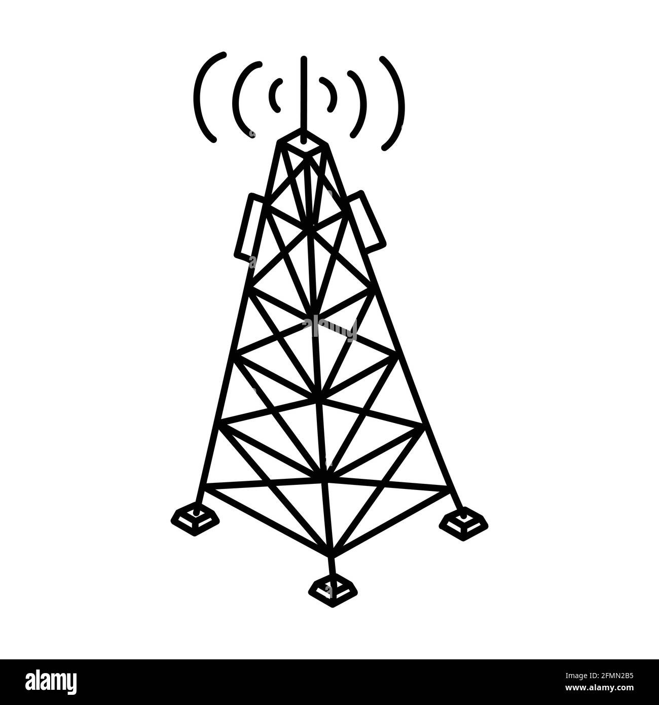 Funkturm als Telekommunikationsausrüstung Handgezeichneter Symbolsatz Vektor. Stock Vektor