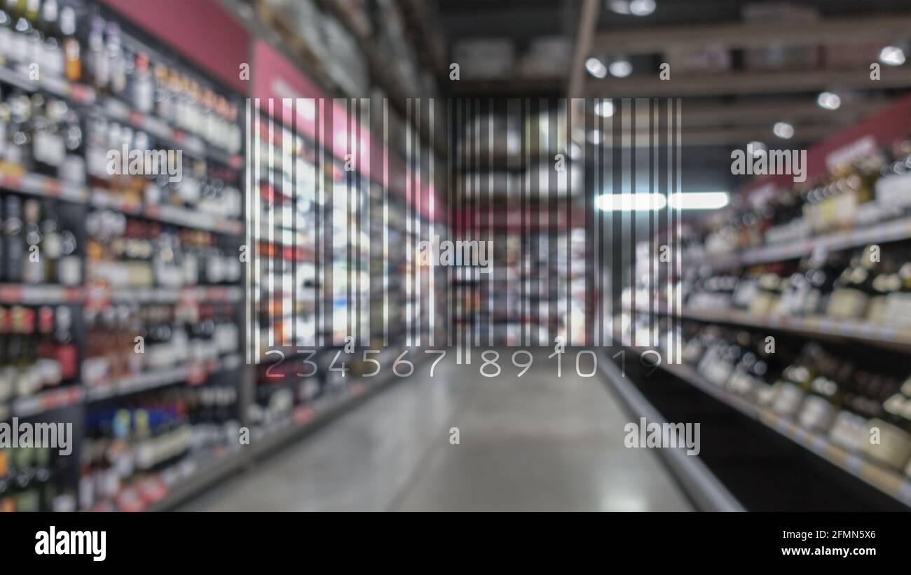 Barcode Markieren Marktposition Konzept auf verschwommenem Shop Hintergrund. Stockfoto