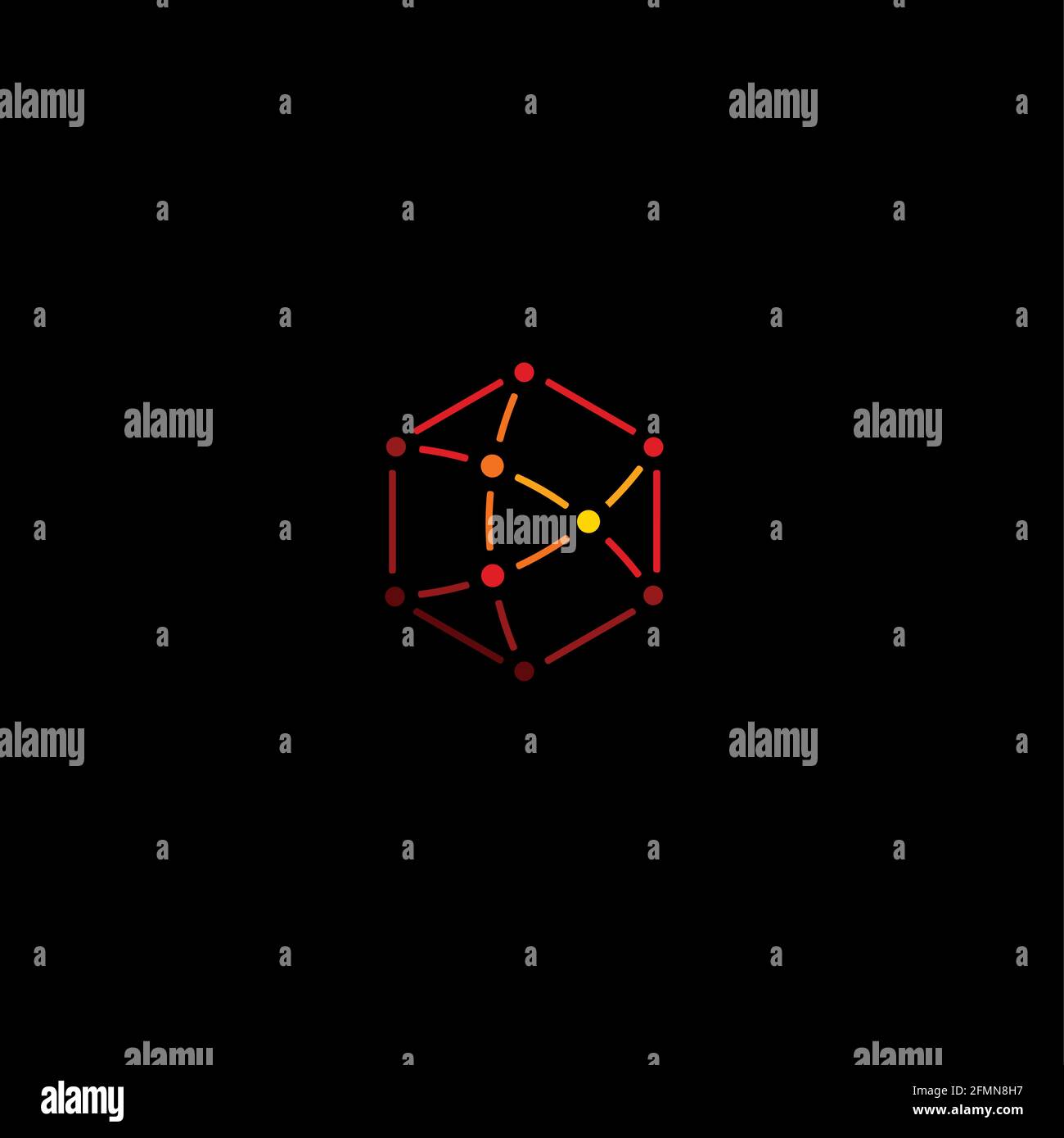 Hexagon-Vektor-Logo Konzept Linienstil. Isoliertes Symbol für die Schaltfläche „Kommunikationswiedergabe“. Geometrische Schaltung für digitale Verbindungstechnik und Entwicklung Stock Vektor