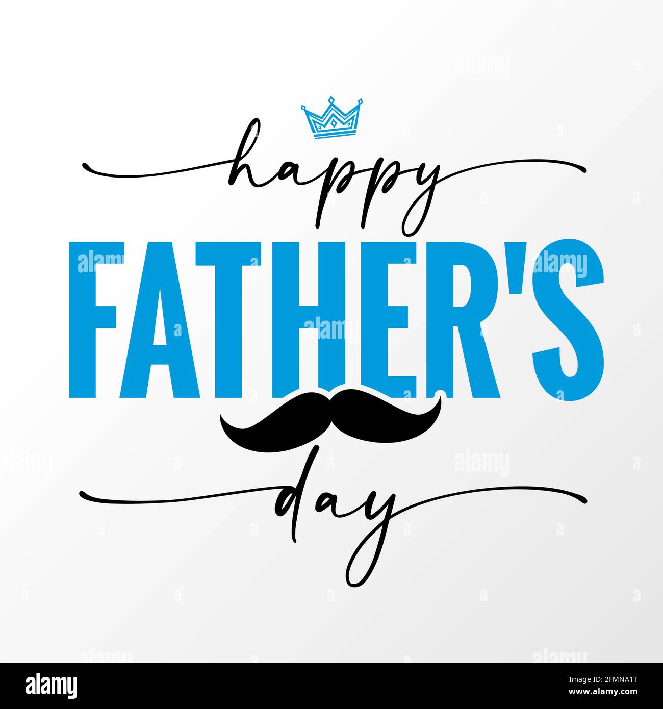 Happy Fathers Day eleganter handgeschriebener Schriftzug mit schwarzem Schnurrbart und Krone. Vektor-Grußansage Illustration mit Kalligraphie Text, Krone und Whisker Stock Vektor