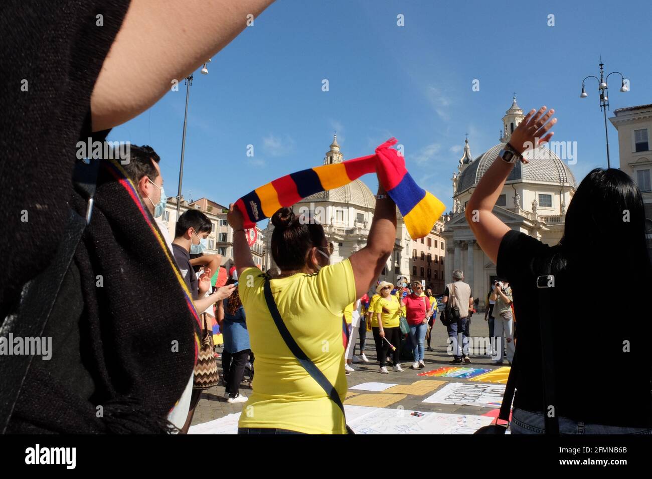 10. Mai 2021 - Protest der kolumbianischen Regierung auf der Piazza del Popolo in Rom, Italien Stockfoto