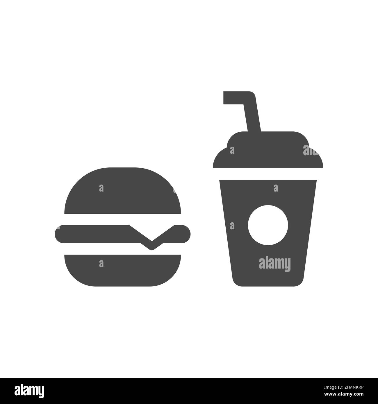 Schwarzes Fast Food-Vektorsymbol. Symbole für Burger und Limonade. Stock Vektor