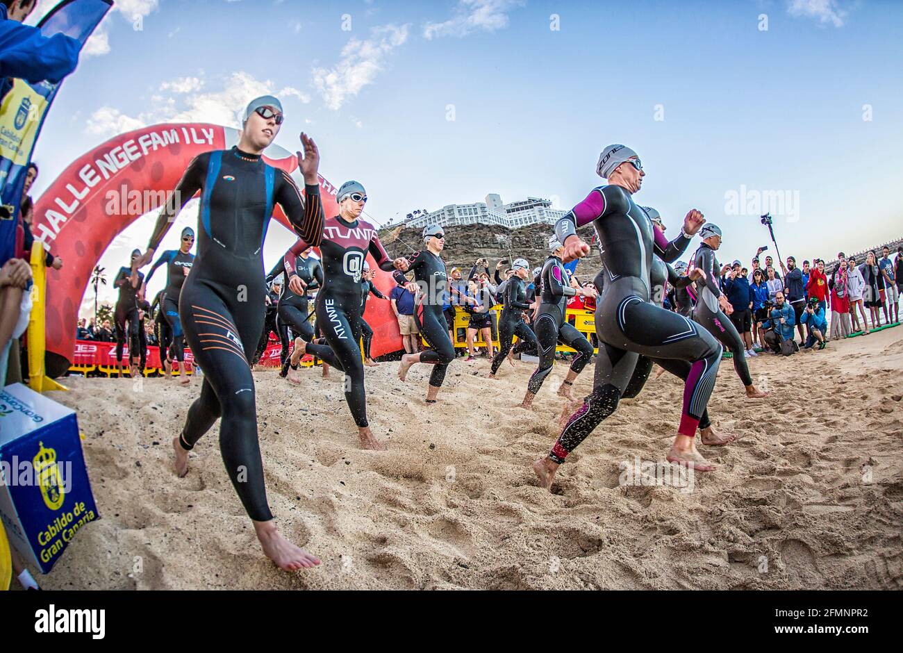 Quizás quisiste decir: Canarias 2018. Salida en el Challenge Triatlon de Mogan 2018. Stockfoto