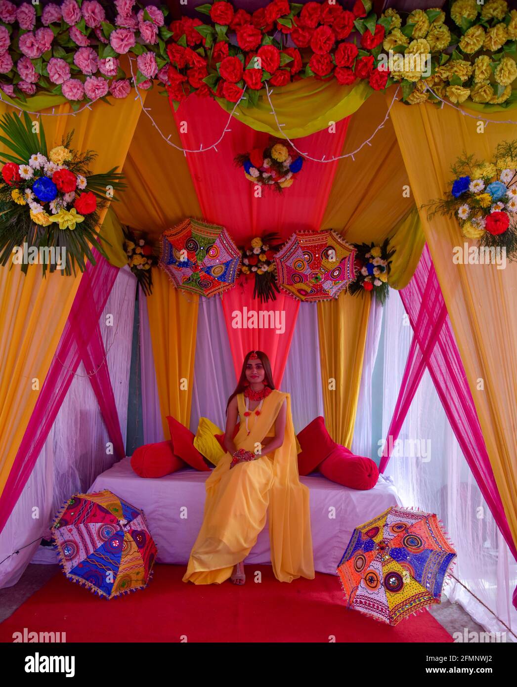 Porträt der schönen indischen Braut auf ihrer Hochzeit. Stockfoto
