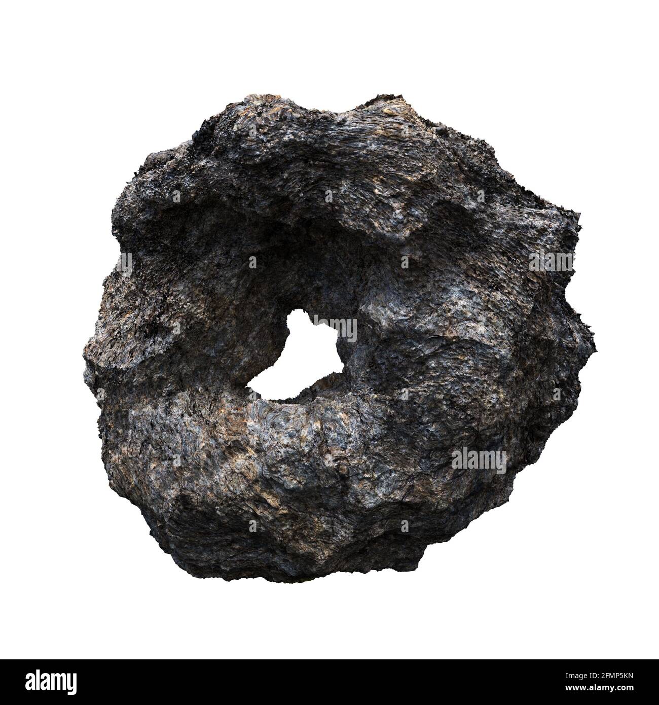 Donut geformter Fels isoliert auf weißem Hintergrund Stockfoto