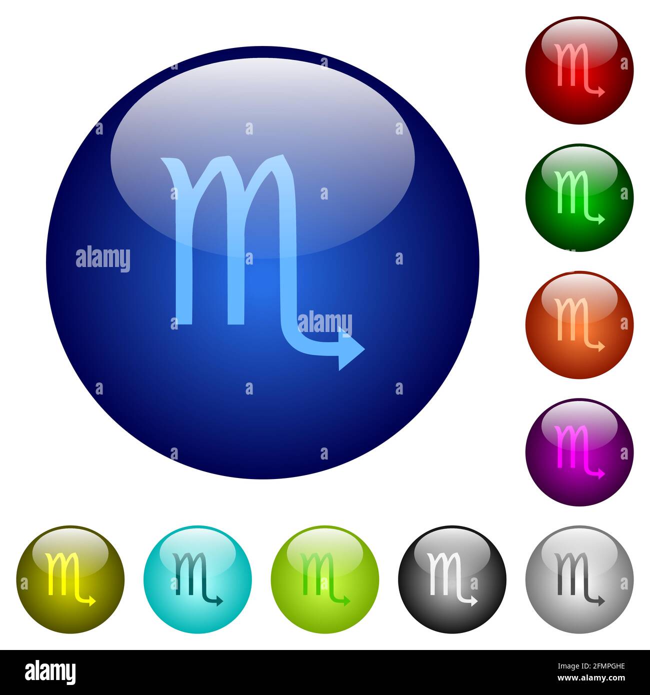 Symbole für Skorpion-Sternzeichen auf runden Glasknöpfen in mehreren Farben.  Angeordnete Ebenenstruktur Stock-Vektorgrafik - Alamy