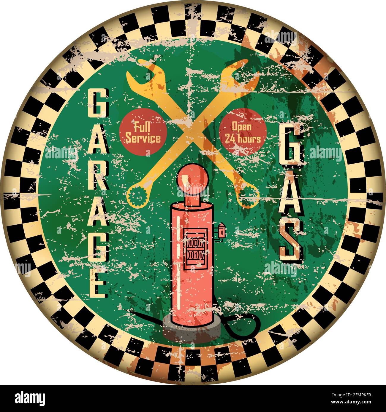 Vintage Garage Werkstatt amd Tankstelle Zeichen, grungy und verwittert Stil, Vektor-Illustration Stock Vektor