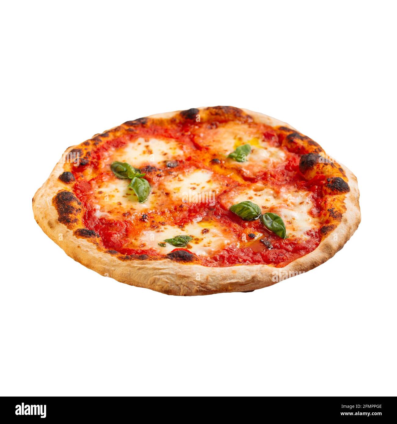 Isolierte margherita Pizza mit Mozzarella Stockfoto