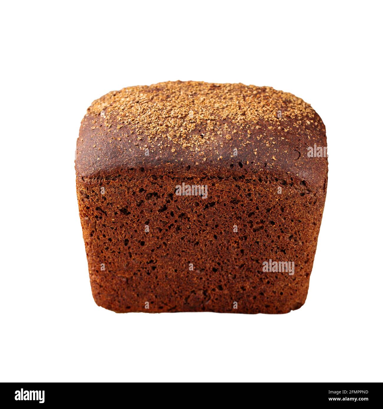 Isoliertes schwarzes Roggenbrot borodino auf Weiß Stockfoto