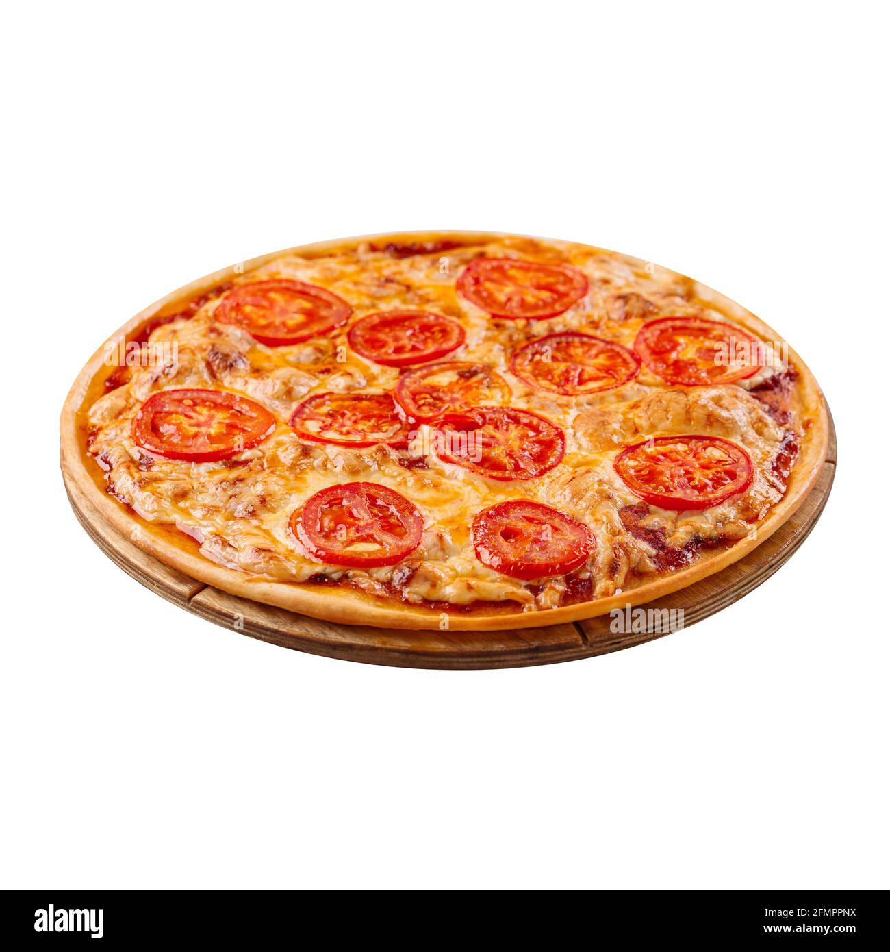 Isolierte margherita Pizza mit Tomaten und Käse Stockfoto