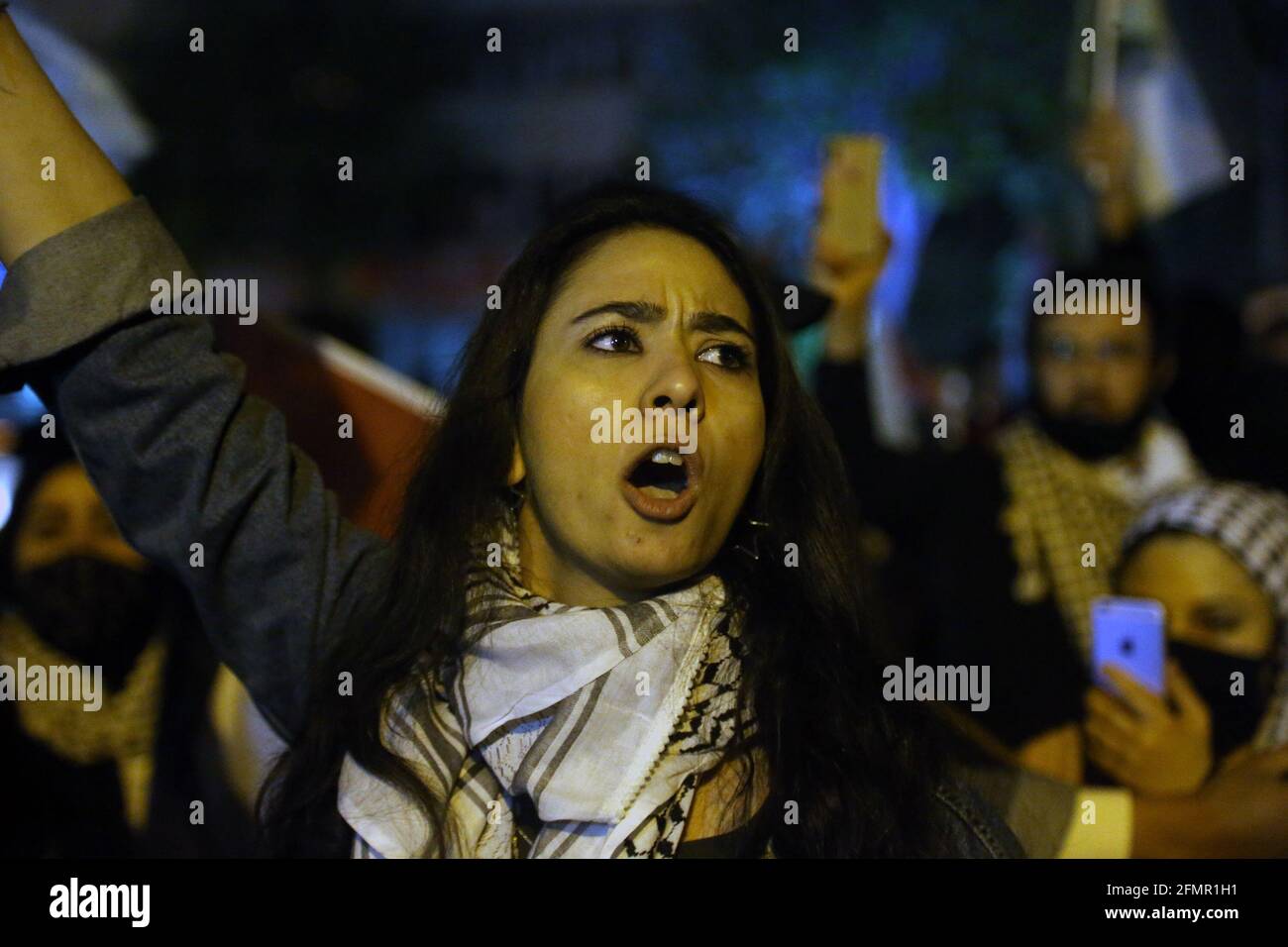 Ankara, Türkei. Mai 2021. Türkische Demonstranten protestieren am 10. Mai 2021 vor der israelischen Botschaft in Ankara, Türkei. Quelle: Mustafa Kaya/Xinhua/Alamy Live News Stockfoto