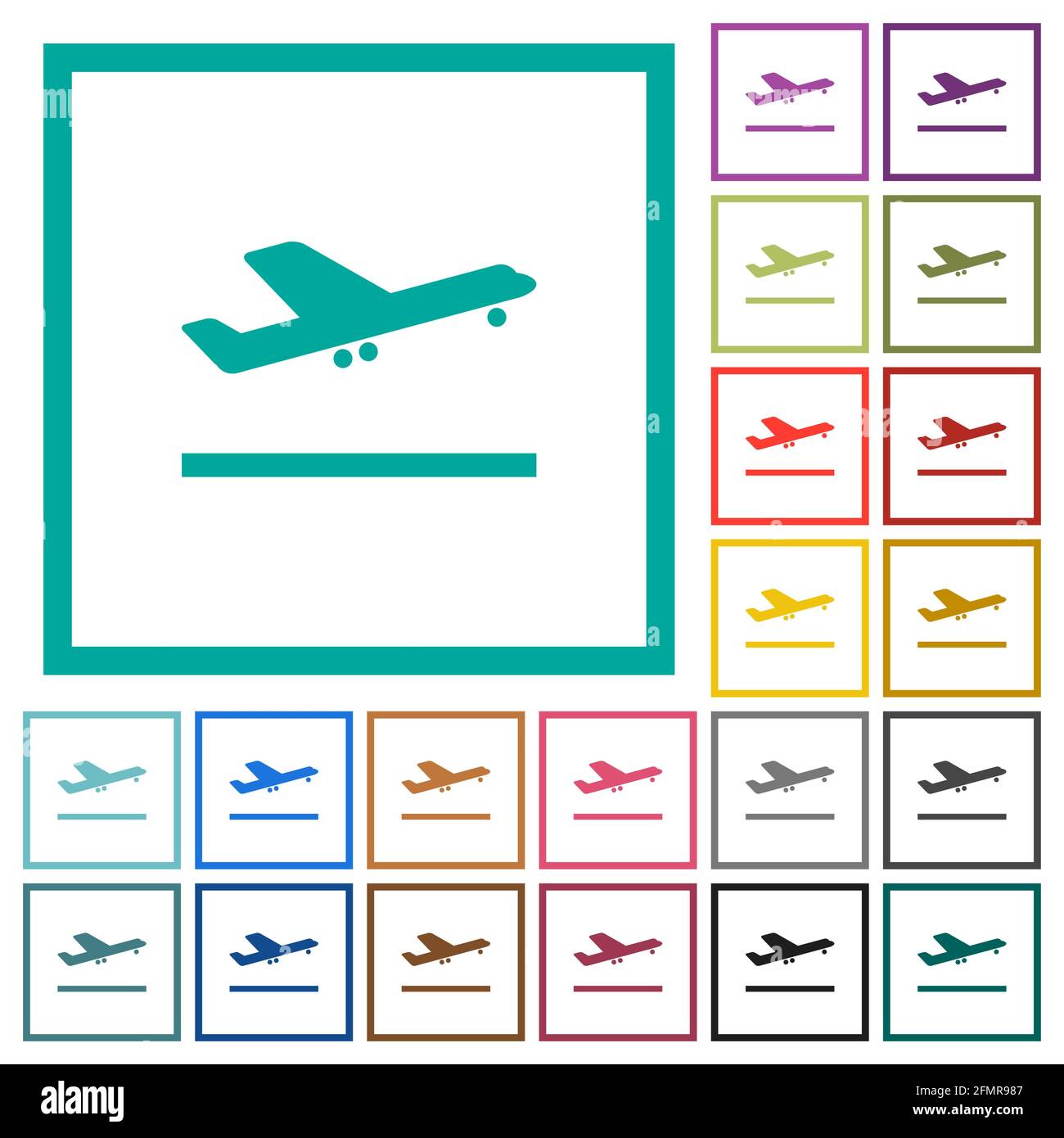 Flugzeug heben flache Farbsymbole mit Quadranten-Rahmen an Weißer Hintergrund Stock Vektor