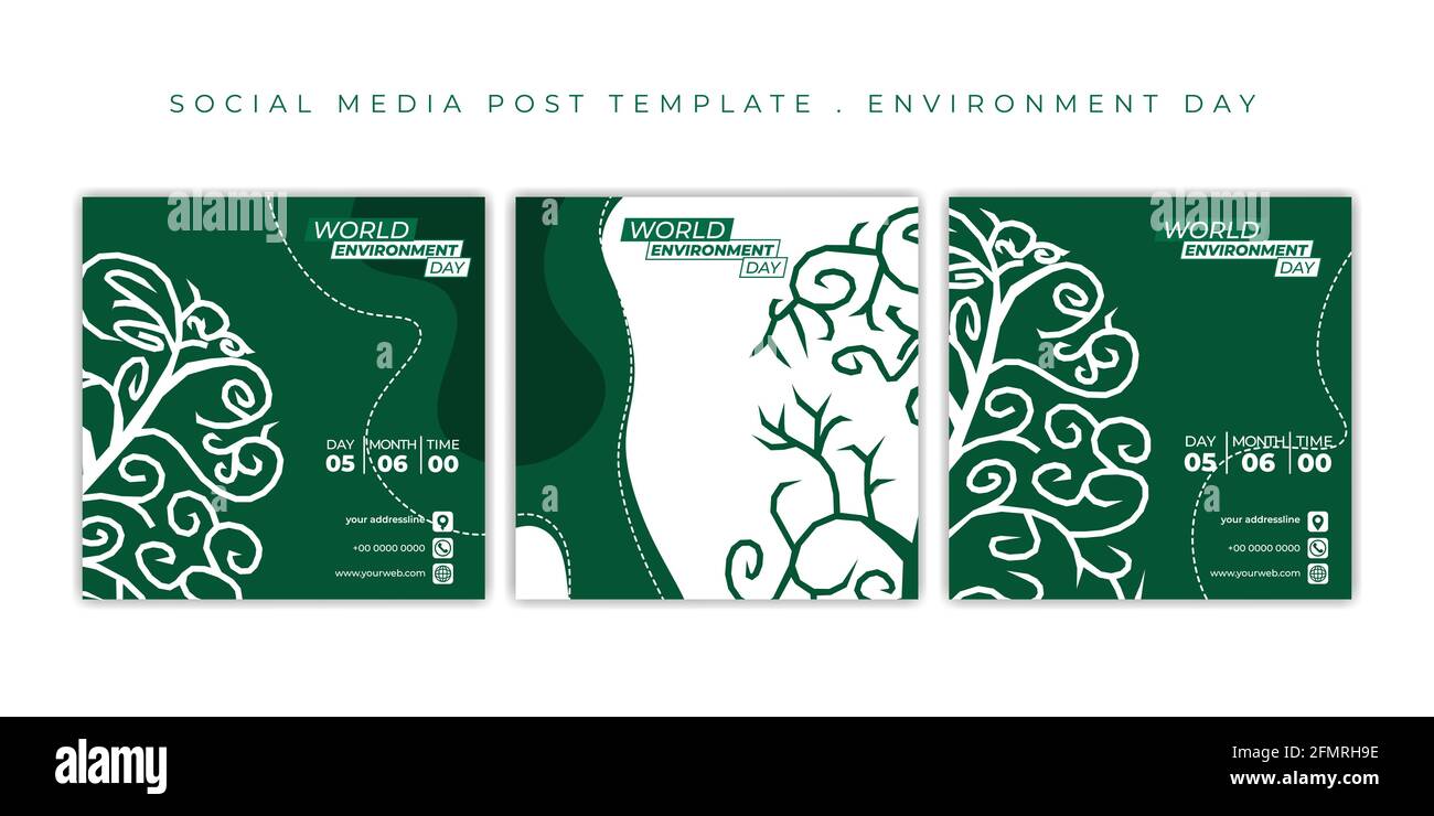 Design des Weltumwelttages mit weißem und grünem Hintergrund. Set von Social-Media-Post-Vorlage. Gute Vorlage für Social-Media-Kampagne Design. Stock Vektor