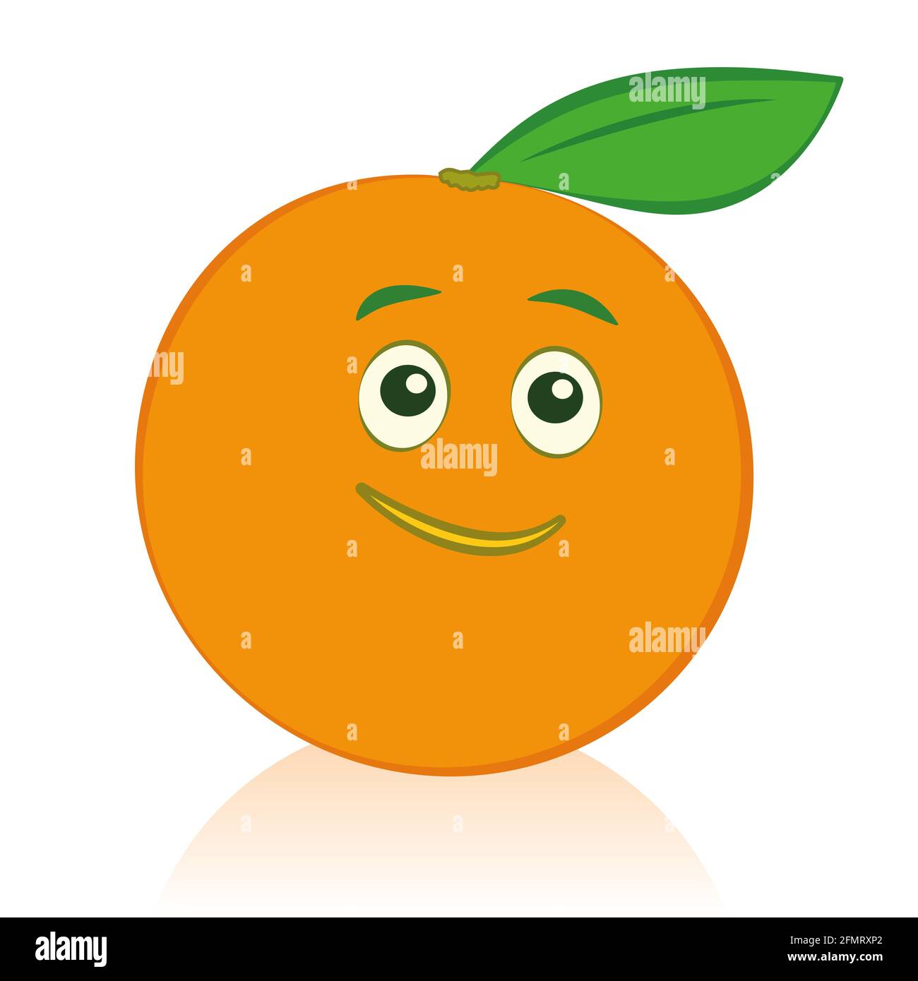 Comic Orange mit lächelndem Gesicht mit freundlichen Augen - Illustration auf weißem Hintergrund. Stockfoto
