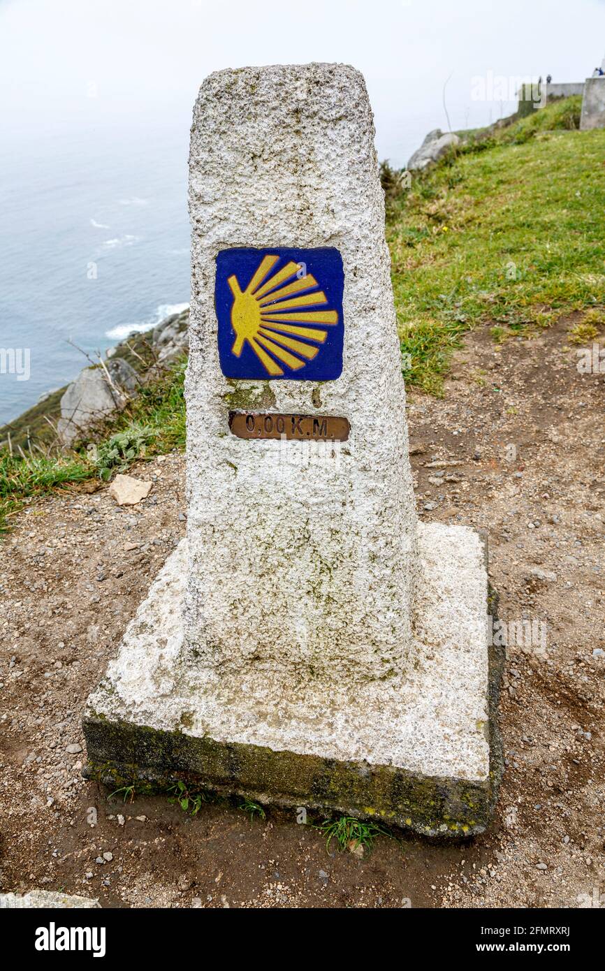 0 km auf dem Weg nach Santiago, Cope of Finisterre, La Coruna, Spanien Stockfoto