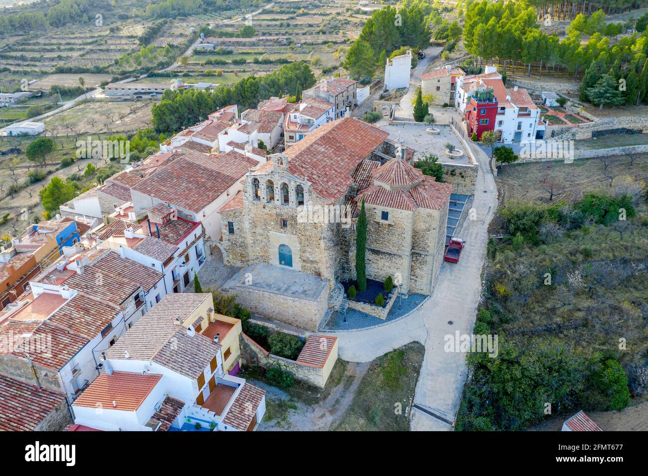 Alte Kirche von Xert in der Provinz Castellon Spanien. Stockfoto