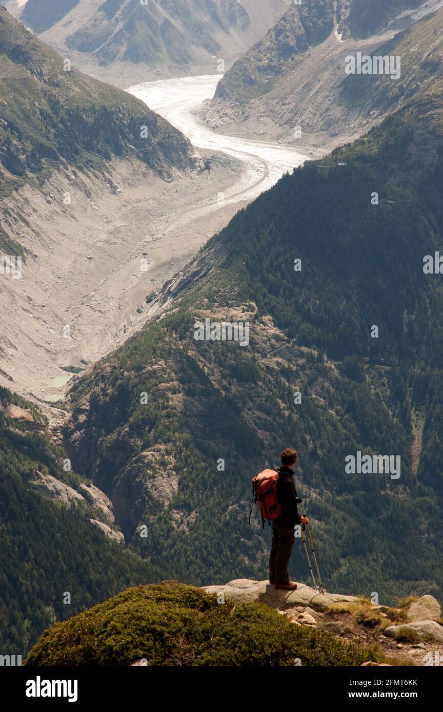 Il ghiacciaio Mer de Glace visto dal rifugio La Flégère, Chamonix Stockfoto