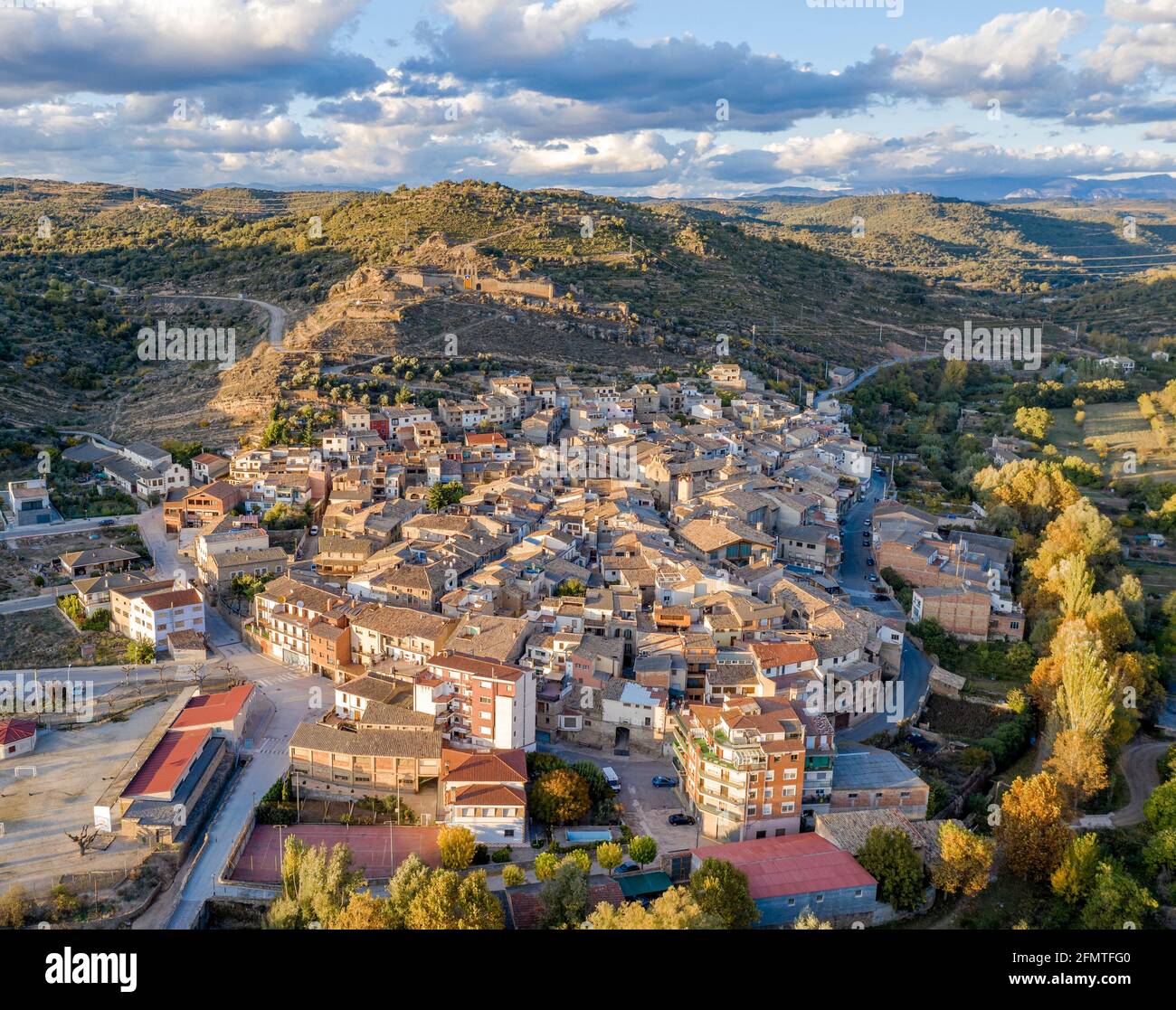 Schloss Sanahuja, katalanische Region La Segarra. Katalonien aus dem 11. Jahrhundert Spanien Stockfoto